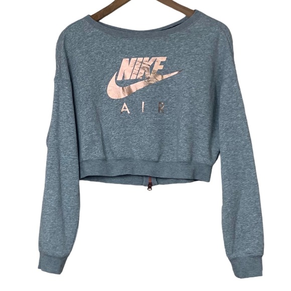 Nike Air Rally Crew Cropped Sweatshirt Back Zip Gray Metallic Rose Gold X-Small - Picture 1 of 16